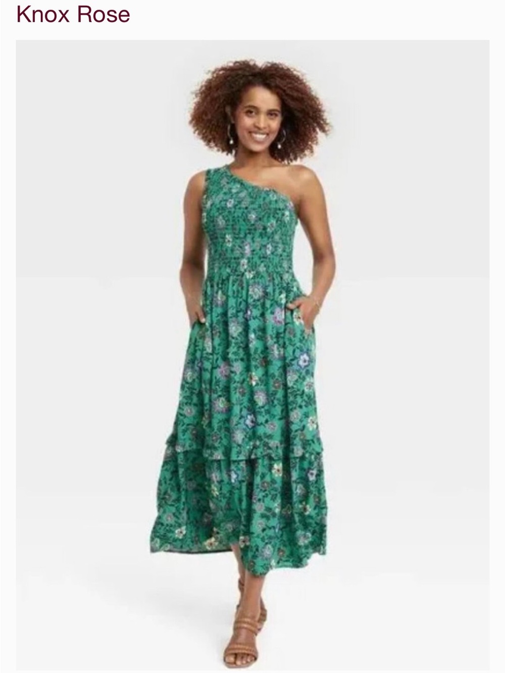 Knox Rose One-Shoulder Green Floral Maxi Dress. Size Large